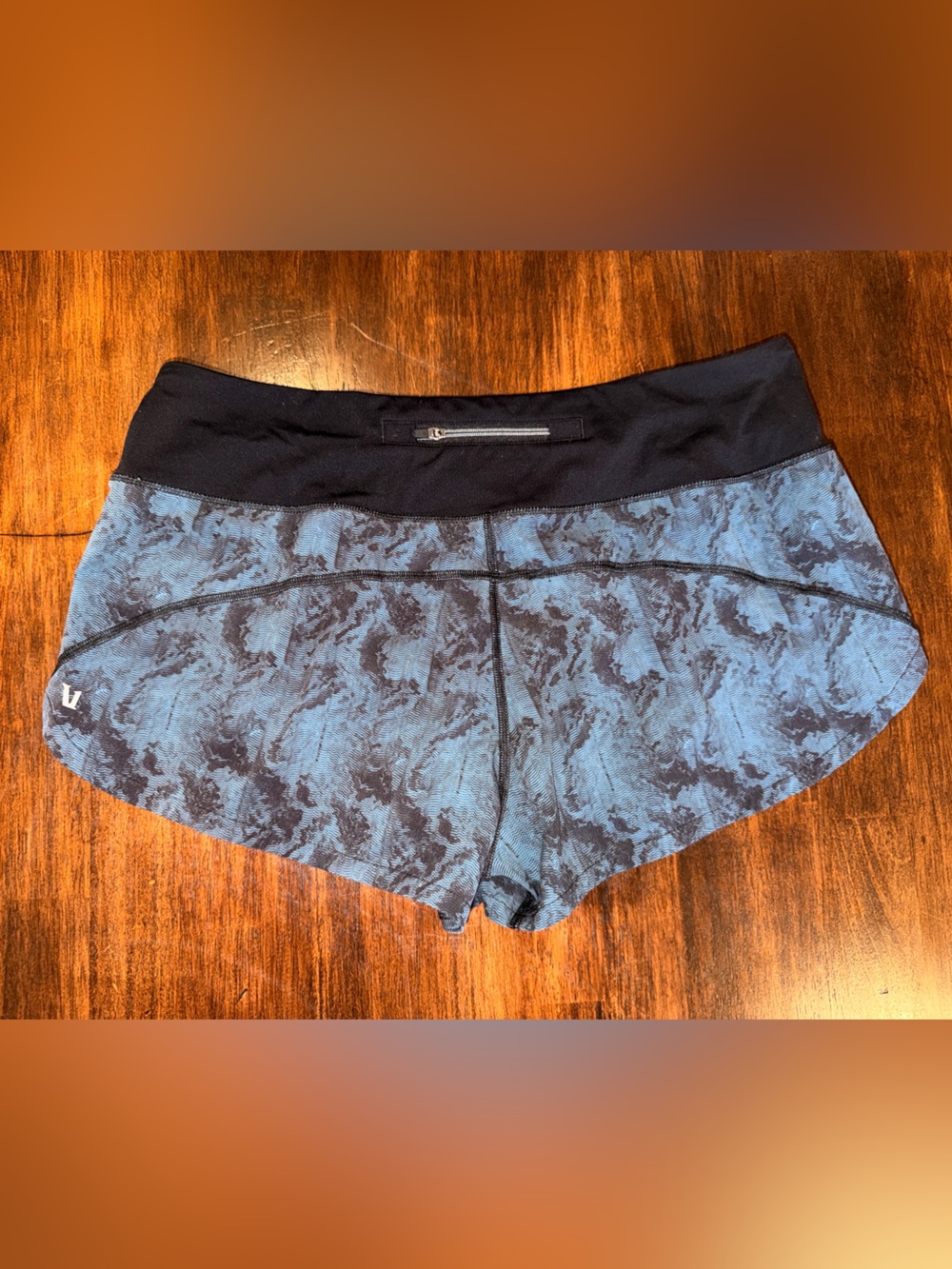 Vuori Blue Patterned Athletic Shorts with Black Waistband